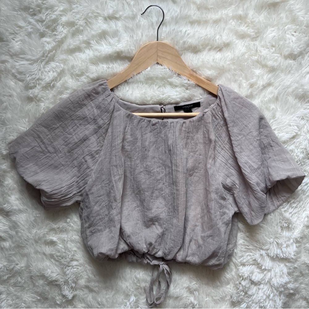 Forever 21 Open Back Tie Crop Top in Beige/Grey